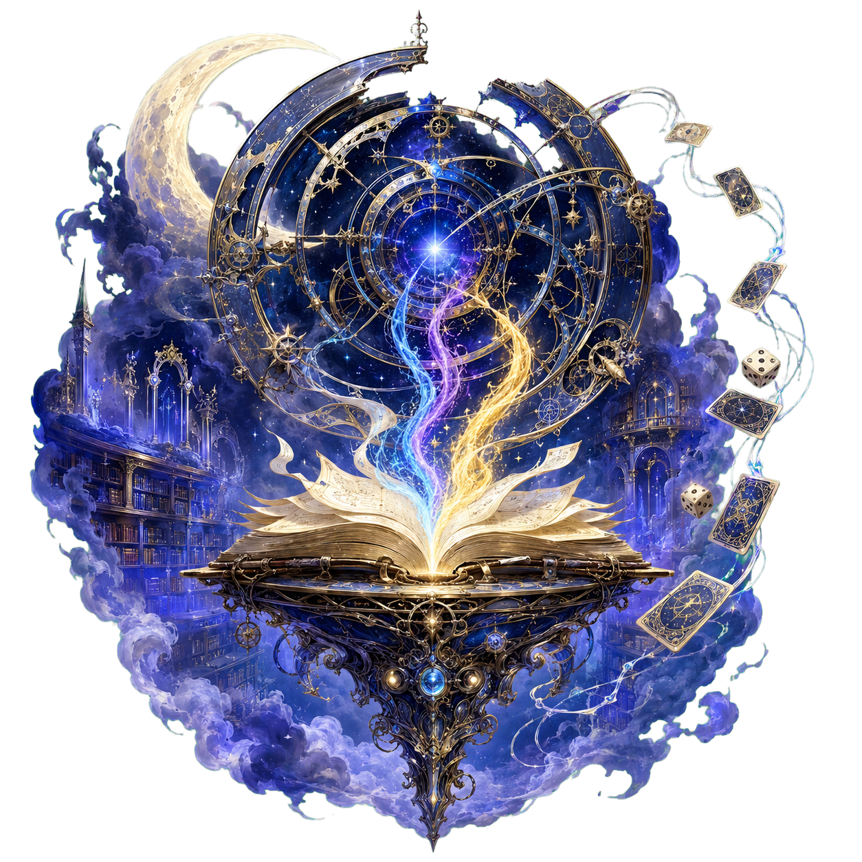 The dreamlike astrolabe and arcane library of the Pantheon of Magic