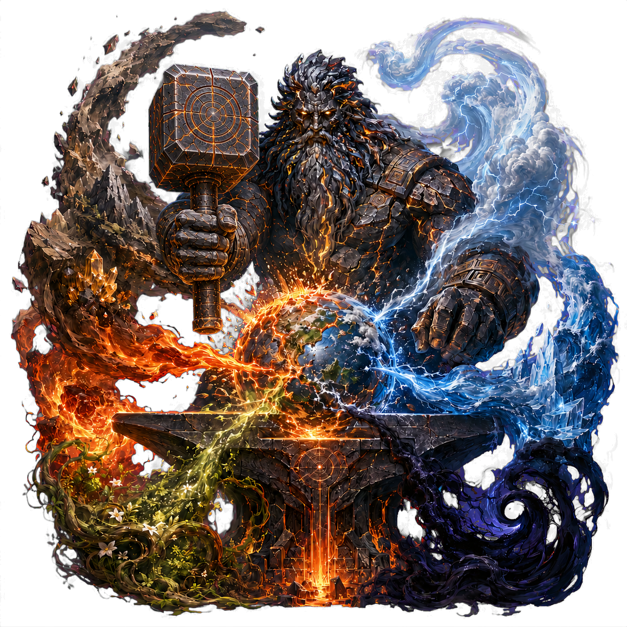 Valak, the World Forger, shaping Vaeria from its six elements